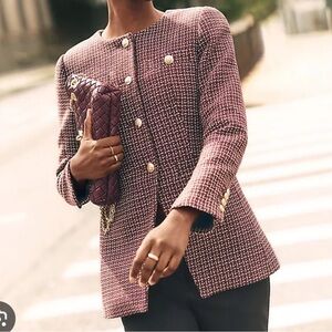 Ann Taylor Women's Burgundy Tweed Split Hem Jacket